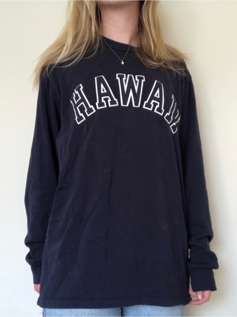 Brandy Melville Hawaii Long Sleeve Navy Blue Cotton shirt
